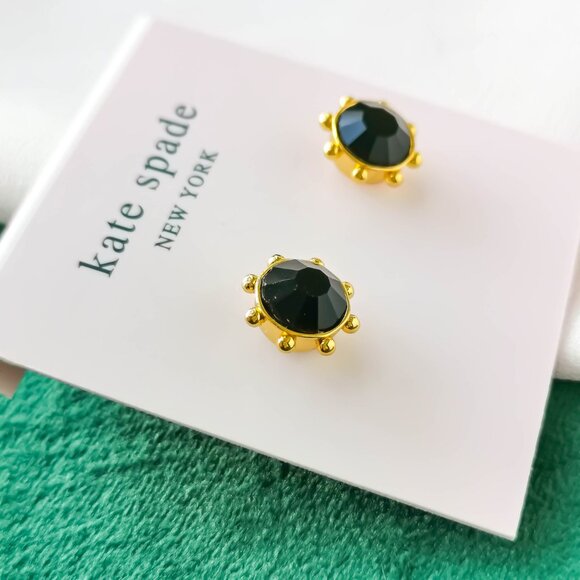 KATE SPADE Flying Colors Bezel Gold Jet Stud Earrings NEW - Picture 2 of 3